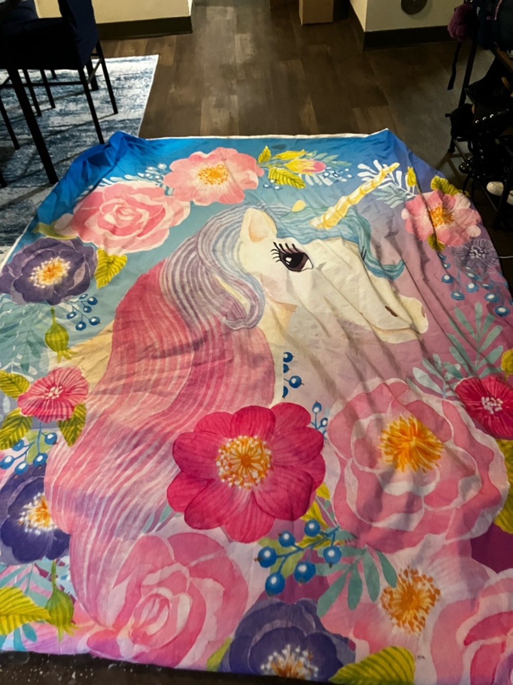 Full size duvet cover with two matching pillow cases Pink, Purple & Blue Unicorn